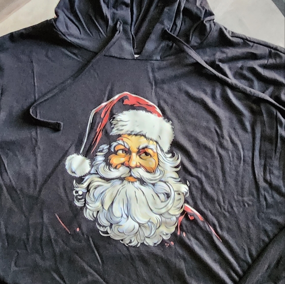 District Threads black long sleeve tee with hood - Picture 2 of 5